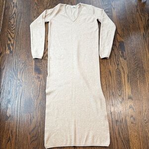 Mango MNG Beige V-Neck Long Sleeve Knit Dress - Women